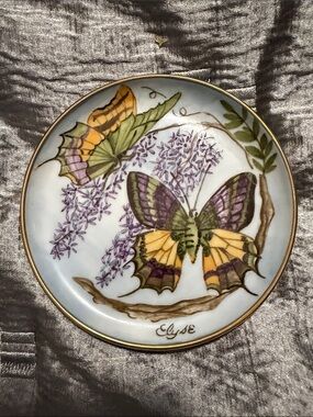 Peter Kaiser Hand-Painted Butterfly Plate - Yellow, Purple & Green